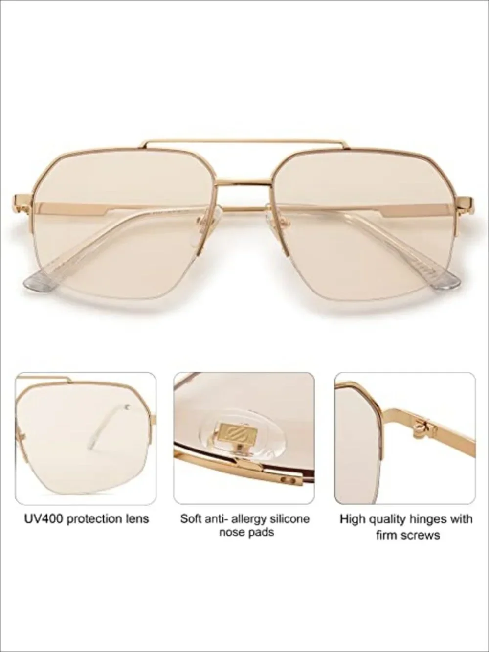 Semi-Rimless Aviator Sunglasses UV400 Metal Frame Unisex